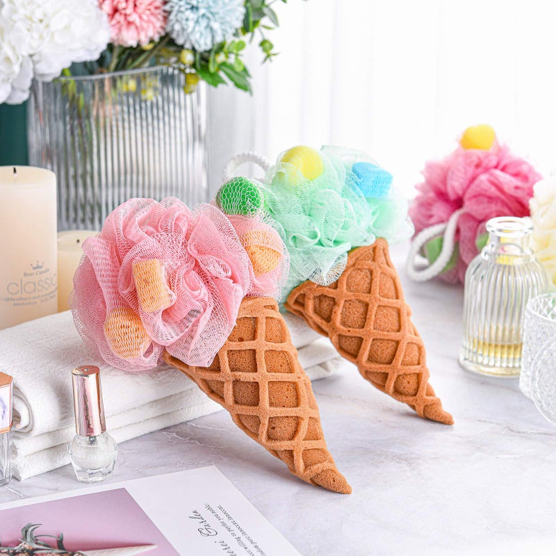 Geiserailie 4 Pieces Kids Loofah Ice Cream Cone Bath Sponge Kids Bath Shower Sponge Body Scrubber Exfoliating Loofah for Kids Spa Shower - Image 4